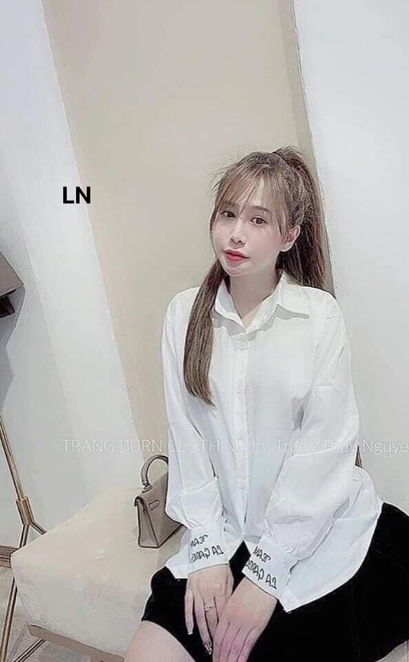 Áo sơ mi tay in chữ Chất sơ mi lụa,LN