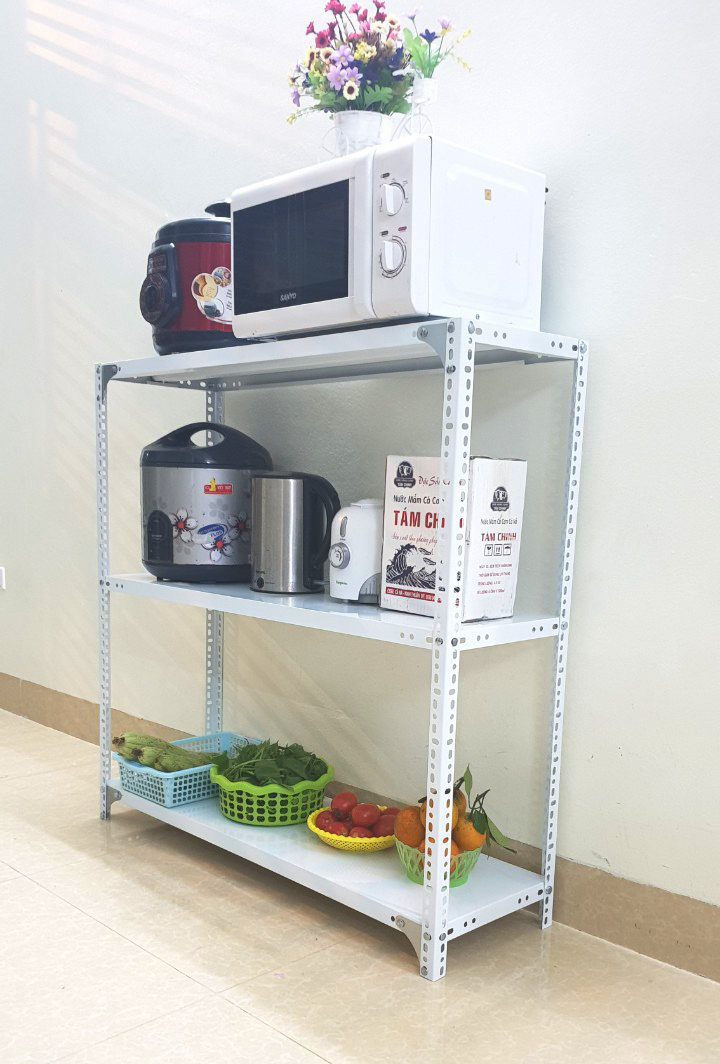 Kệ sắt v lỗ đa năng 3 tầng dài 0,8m x rộng 0,3m x cao 1m - Màu Trắng