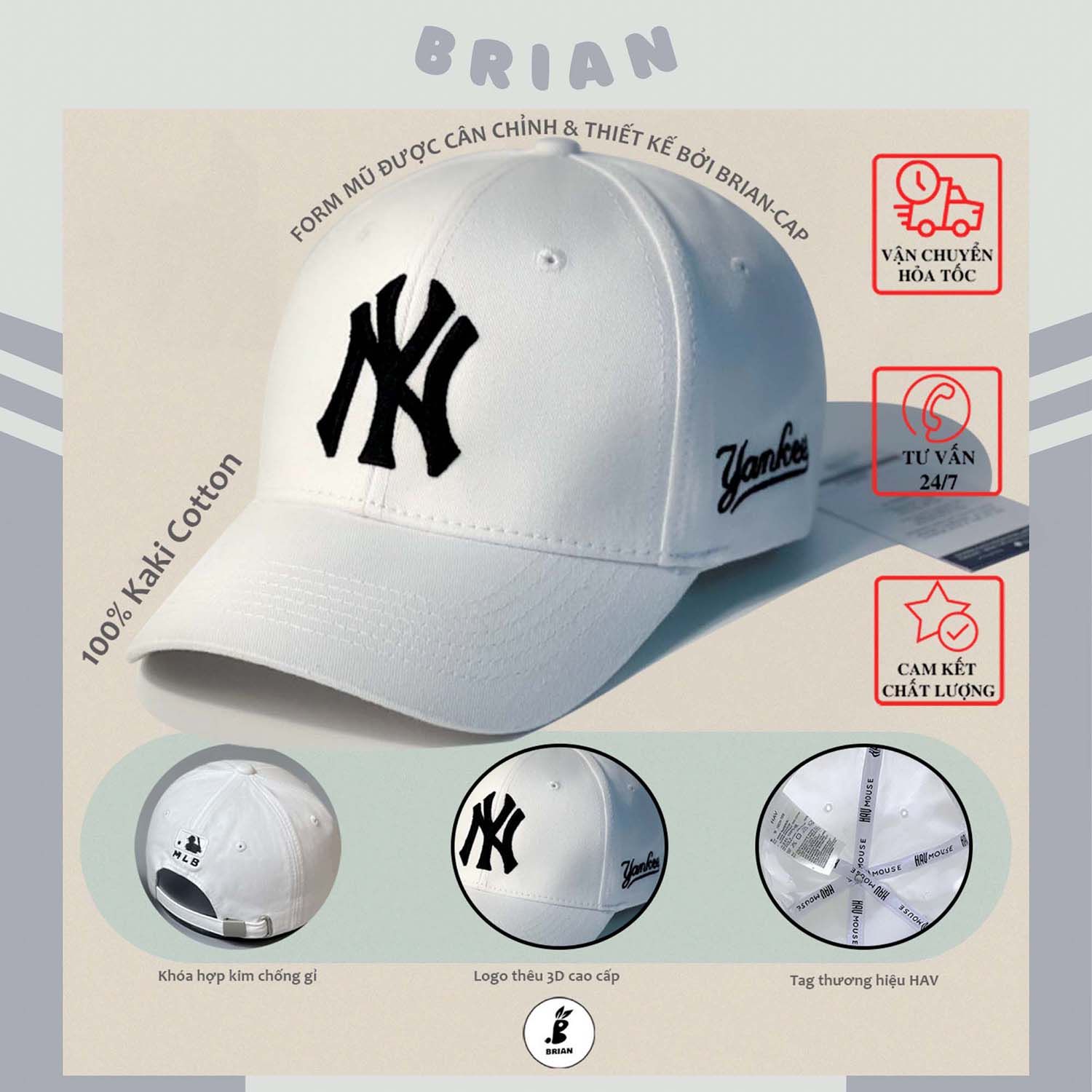 Mũ lưỡi trai, nón kết N.Y trắng logo thêu yankee đen cao cấp,hàng thiết kế xuất khẩu,dành cho mọi lứa tuổi cả nam và nữ.
