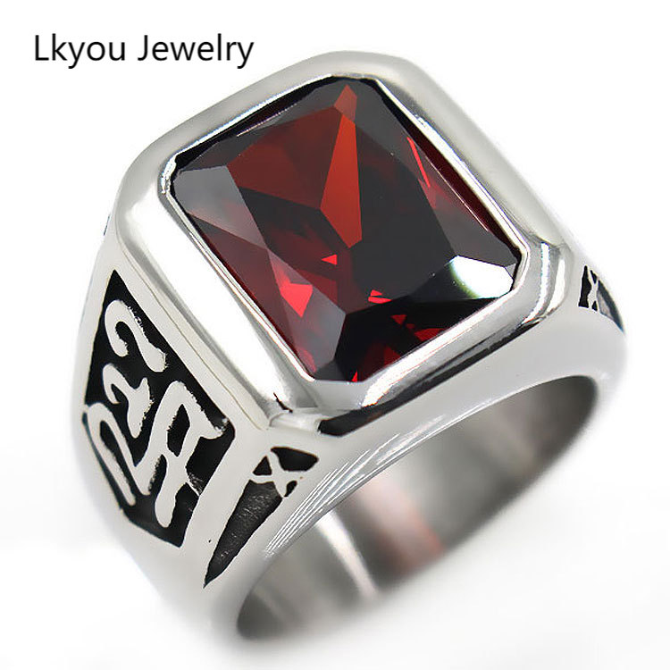 Lkyou Mới Retro Người Đàn Ông Của R-U-B-Y Nhẫn, Nhẫn Xe Máy Thời Thượng Độc Đoán Cho Nam, Nhẫn Vuông Yoshi Màu Đen Thời Trang