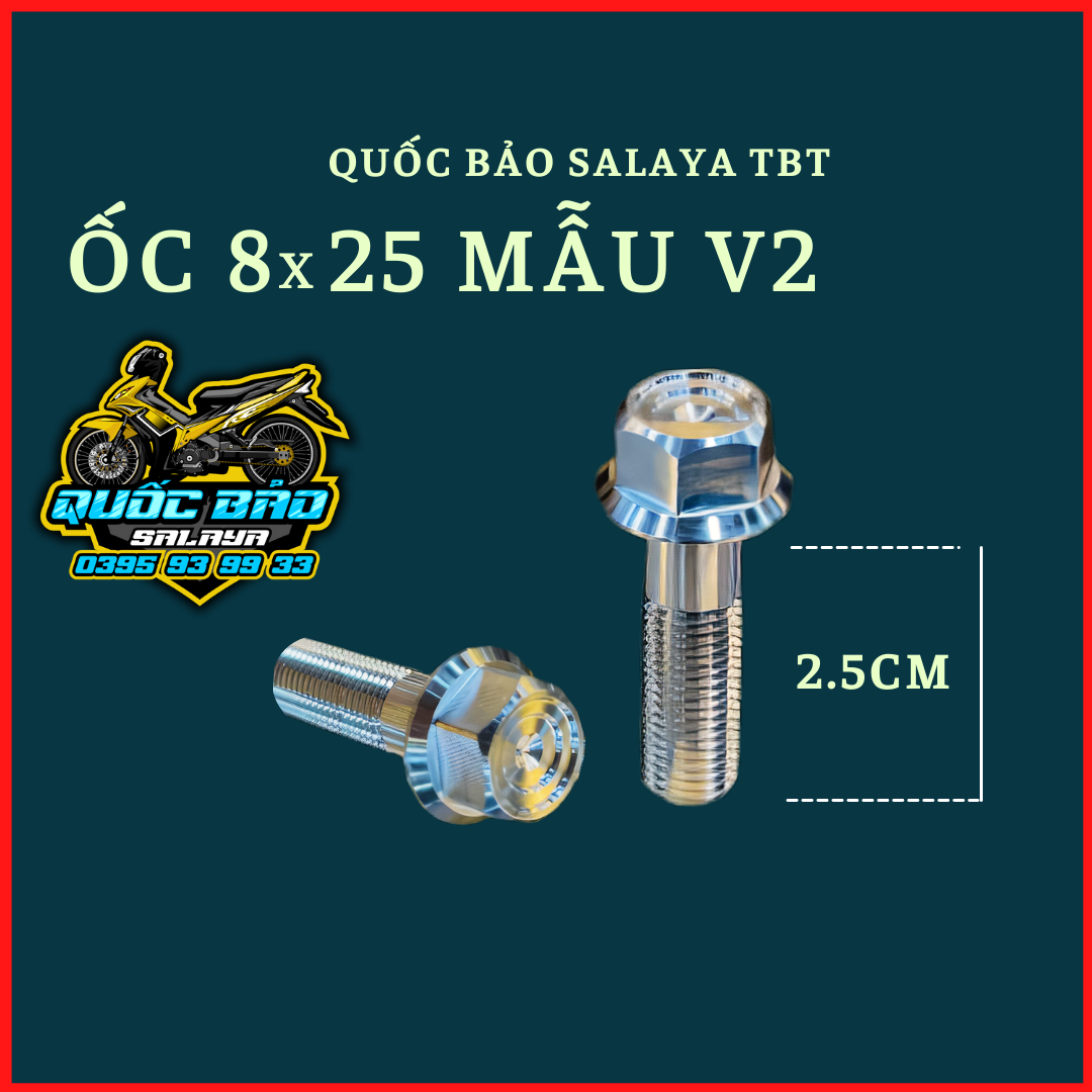 Ốc 8x25 tbt v2 inox 304 gắn bát heo honda, gác chân mọi loại xe