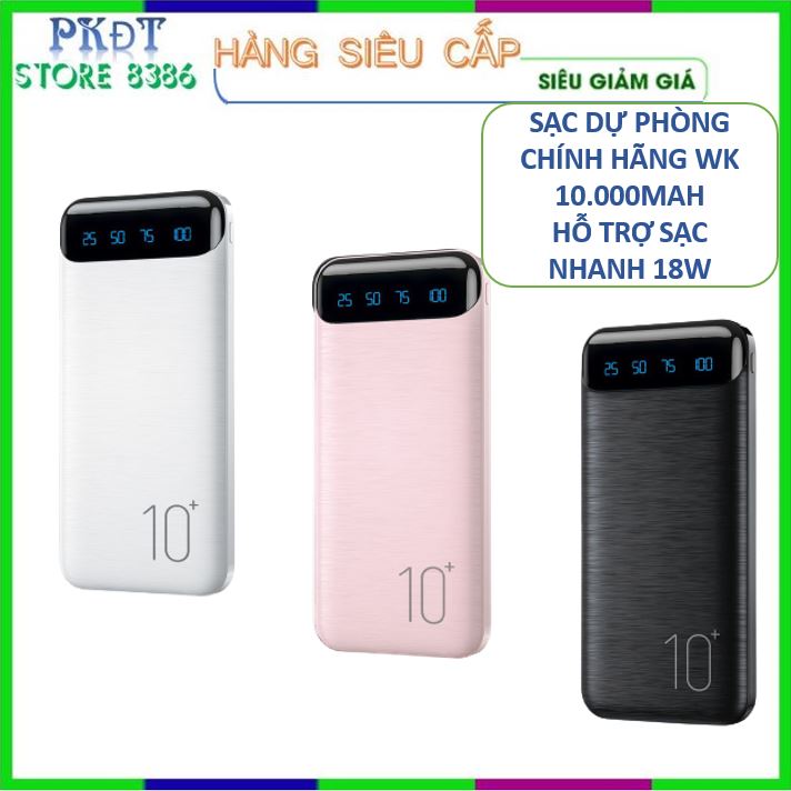Sạc dự phòng wk 10.000mah sạc nhanh - wp161 hỗ trợ sạc nhanh có 2 cổng usb, 1 cổng micro, 1 cổng typec