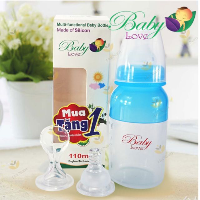 Bình sữa silicon 2 chức năng Baby Love - Gb Baby 110ml - chính hãng- tặng kèm 1 núm ti
