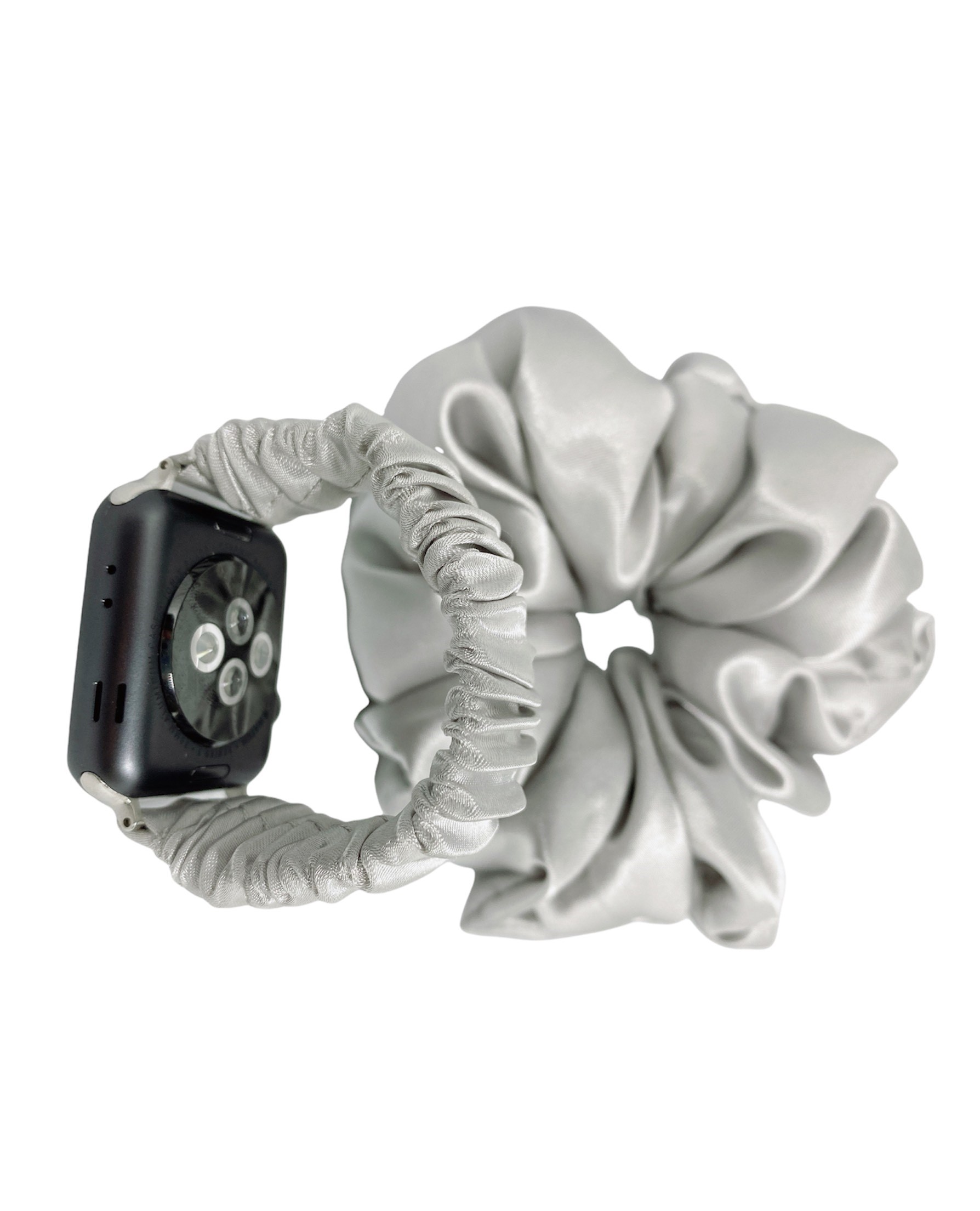 Combo dây đồng hồ apple watch và scrunchies dây cột tóc, buộc tóc vải satin lụa Bạc Noel