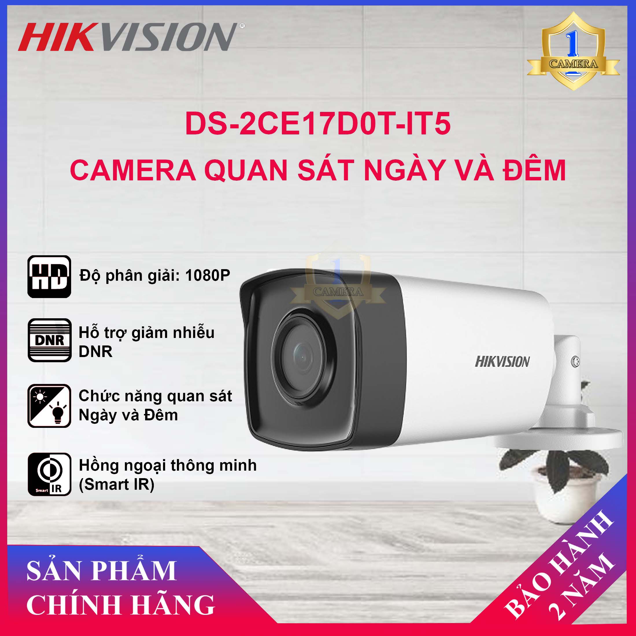 Camera hdtvi hikvision ds-2ce17d0t-it5 2mp - tầm xa hồng ngoại: 80m, hỗ trợ 2d dnr, dwdr, hlc, menu osd - camera số 1