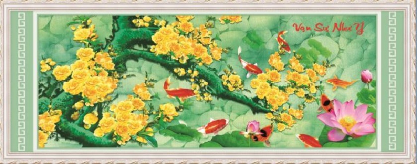 TRANH ĐÍNH ĐÁ 9 con cá cành mai vàng Vạn Sự Như Ý 88753 Chưa đính