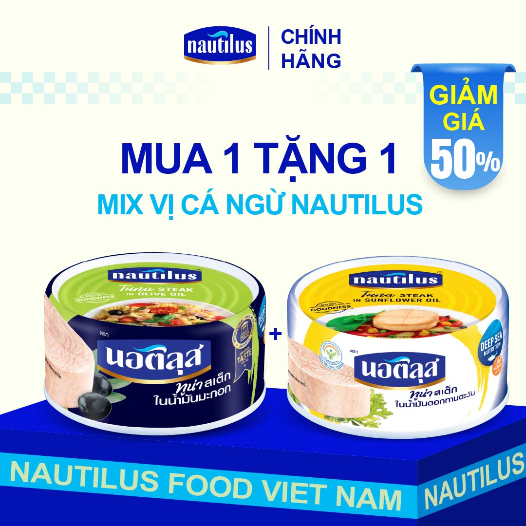 CB02 - 4 lon mix 2 vị - 2 Lon Cá Ngừ Ngâm Dầu Ô liu và 2 lon Ngâm Dầu Hướng - 2 TẶNG 2