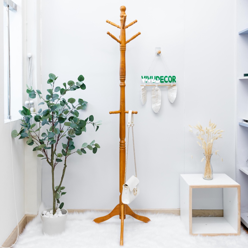 Cây treo quần áo vivudecor 100% gỗ tự nhiên, cây treo đồ gh 9 nhánh lắp ráp xuất khẩu hàn quốc