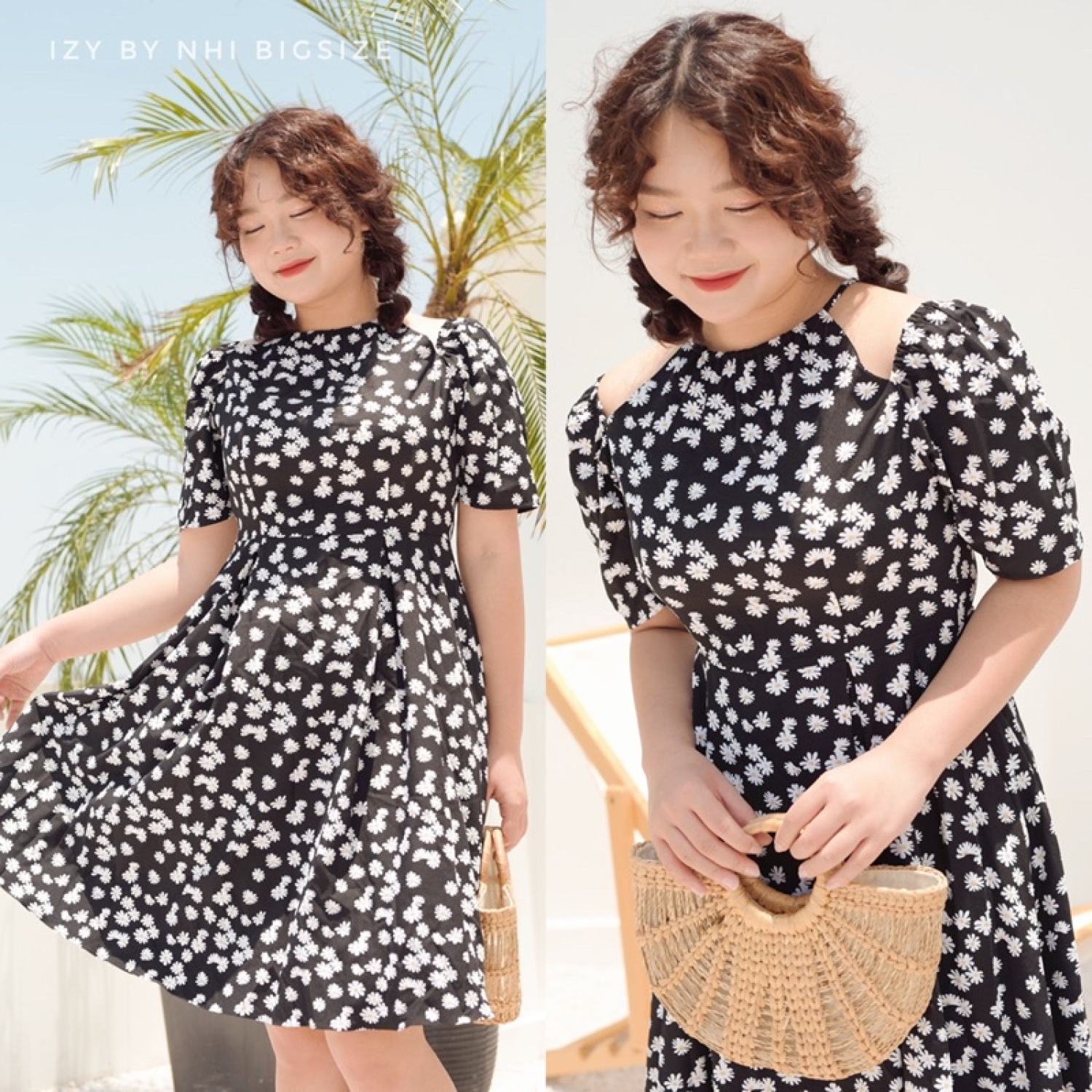 Váy đầm bigsize hoa cúc cổ yếm - daisy dress - izybynhi