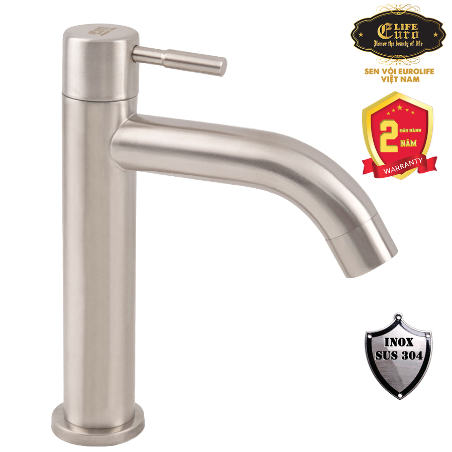 Vòi lavabo lạnh inox sus 304 eurolife el-ll123