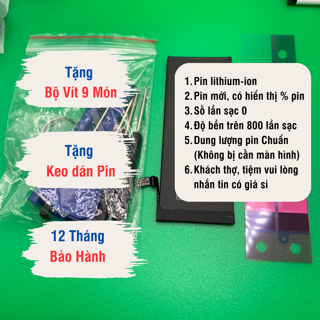 Pin đt 5g/5s/5c/6/6s/6 plus/6s plus/7/7 plus/8/8 plus/x foxconn bảo hành 12 tháng