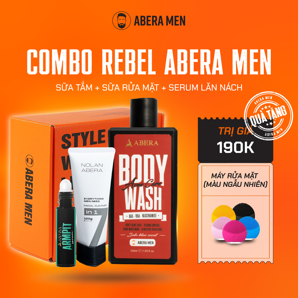 - combo nổi loạn rebel abera men - sữa tắm abera men & serum lăn nách & sữa rửa mặt