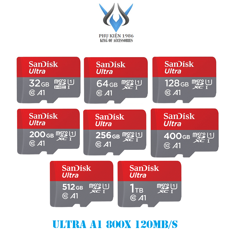 Thẻ nhớ MicroSDXC SanDisk Ultra A1 32GB / 64GB / 128GB / 200GB / 256GB / 512GB / 1TB 800x U1 đọc 150MB/s ghi 35MB/s (Đỏ)