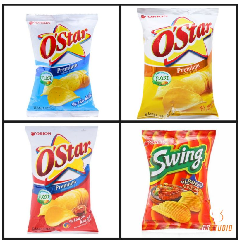 Bim bim lát khoai tây Ostar Swing của Orion đủ vị tảo biển, kim chi, bít tết 30-63g