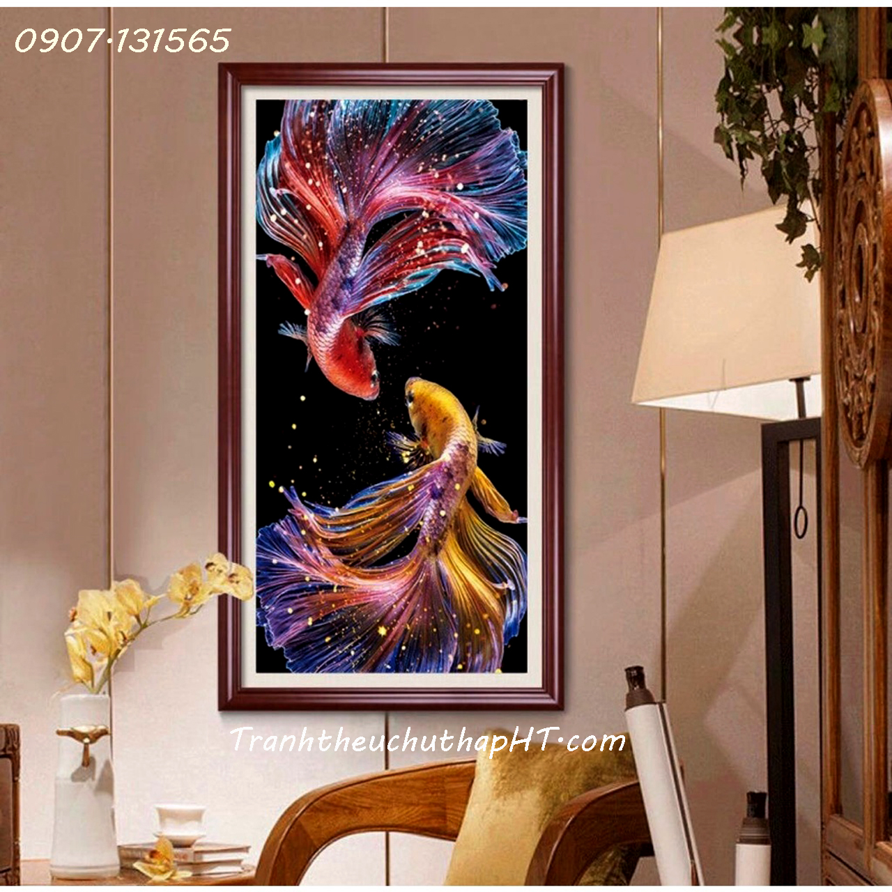 [HCM]Tranh thêu cá chép - lý ngư vọng nguyệt LV3150 - tự thêu