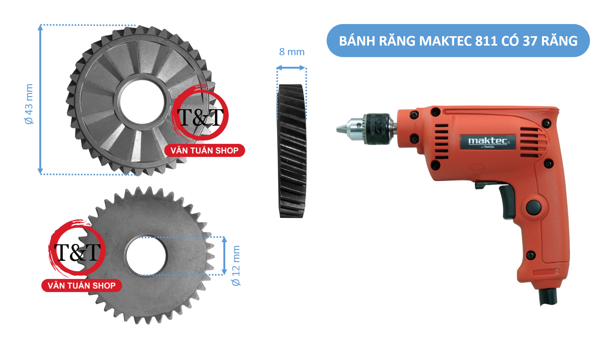 [HCM]Bánh răng (nhông) máy khoan Maktec MT811 MT 811 có 37 răng lắp máy XỊN.