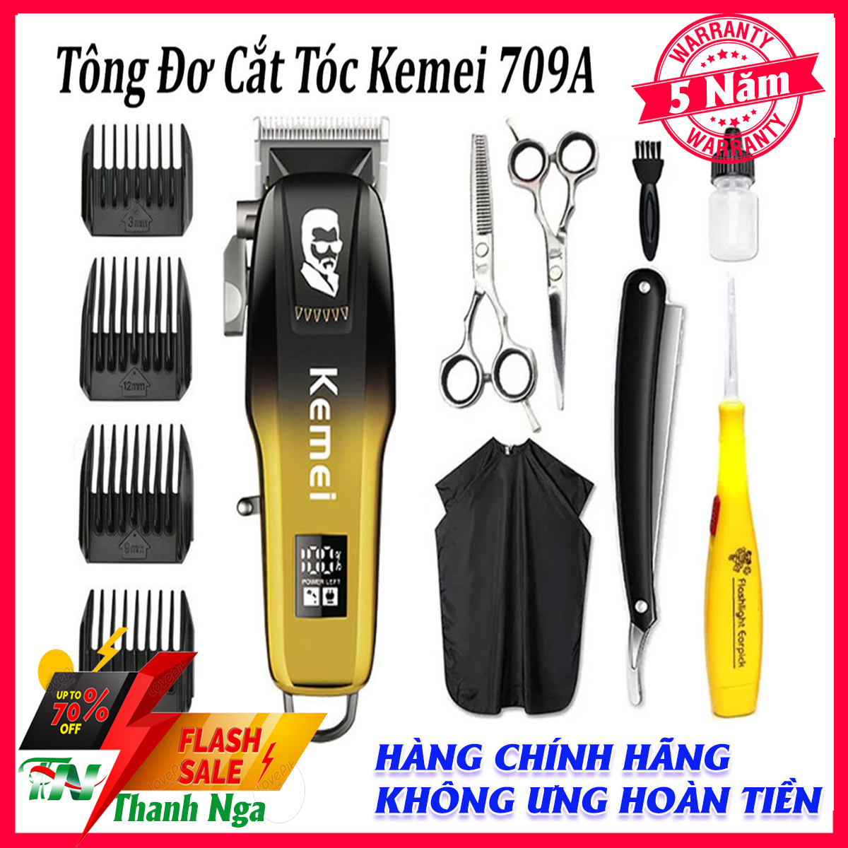 Tông đơ cắt tóc hớt tóc gia đình trẻ em không dây chuyên nghiệp kemei 709A Tăng đơ hớt tóc lưỡi dao sắc bén pin trâu tông đơ hớt tóc