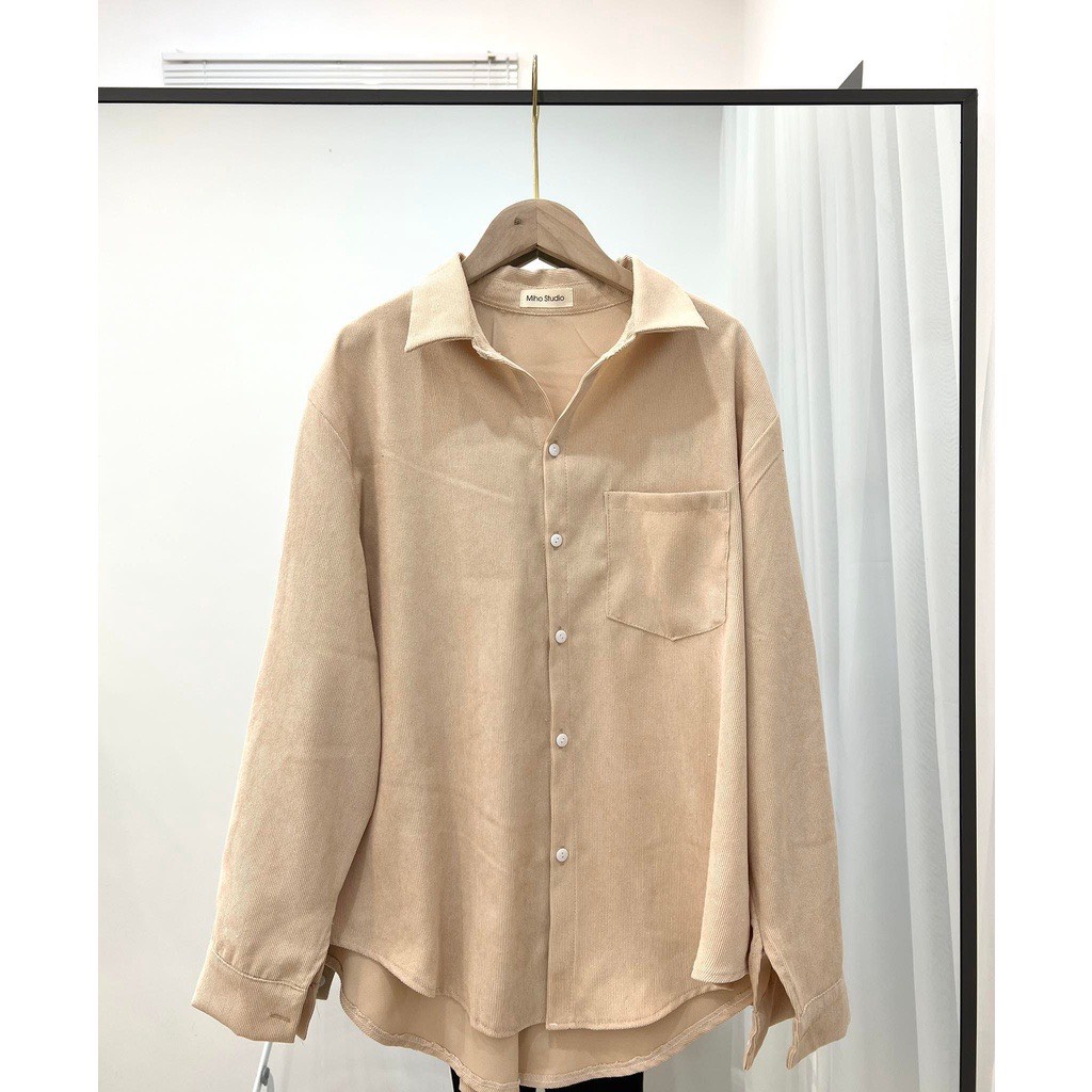 Áo sơ mi nhung tăm ulzzang dáng rộng phong cách hàn quốc