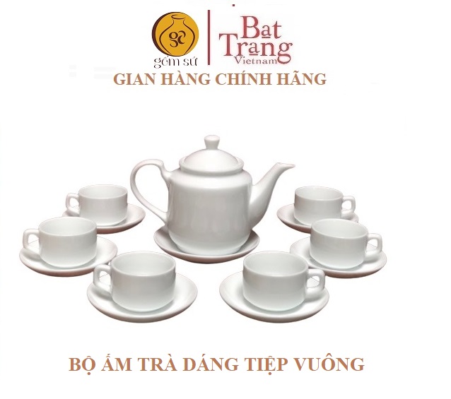 Bộ ấm chén uống trà dáng vuông dung tích 500ml gốm Sứ Bát Tràng CK3