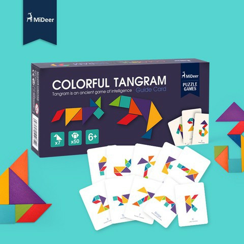 Bộ xếp hình tư duy colorful tangram gỗ chính hãng mideer 7 miếng