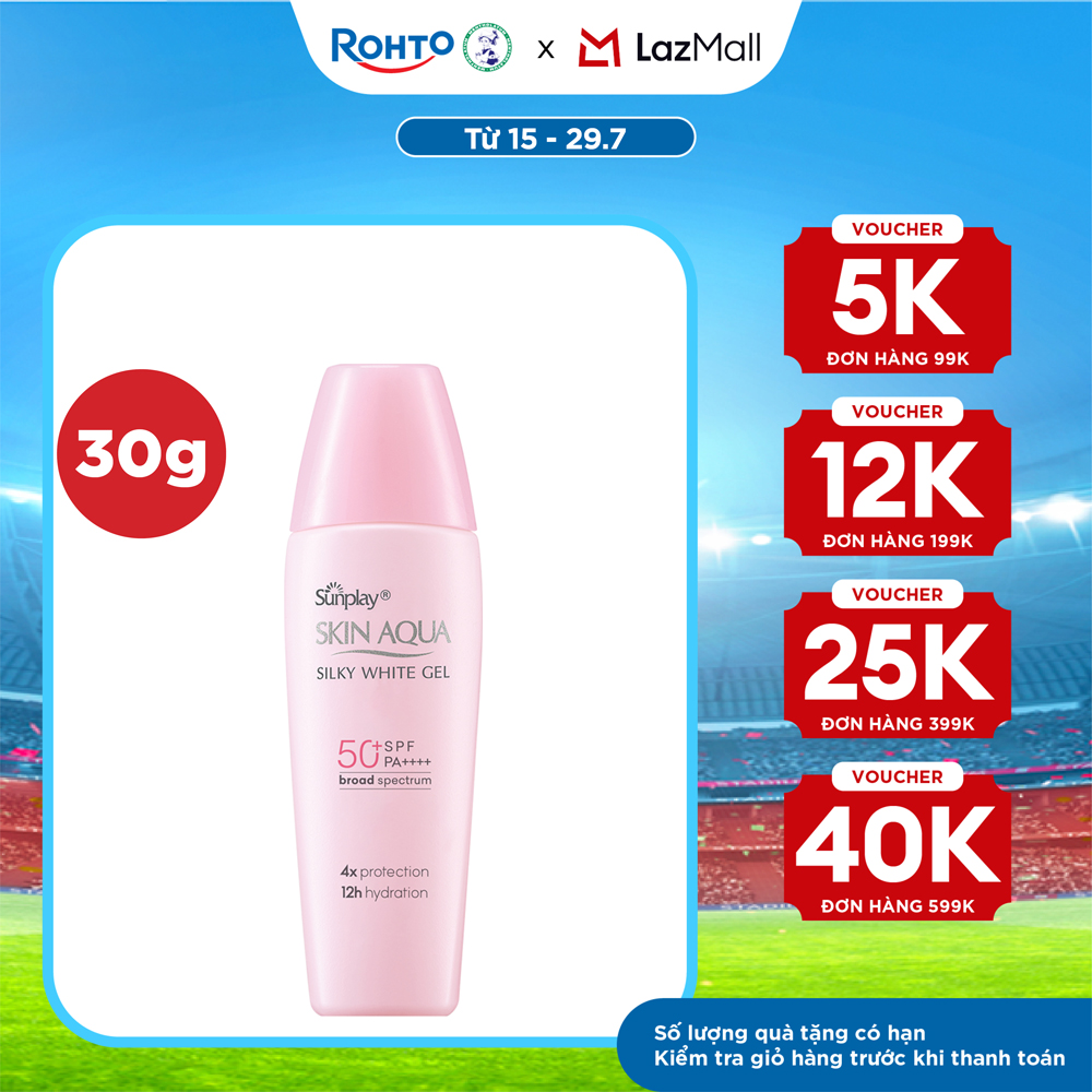 Kem chống nắng Skin Aqua dưỡng trắng  dưỡng ẩm, dùng hàng ngày dạng gel Sunplay Skin Aqua Silky White Gel Eco Việt Nam SPF 50, PA++++ 30g