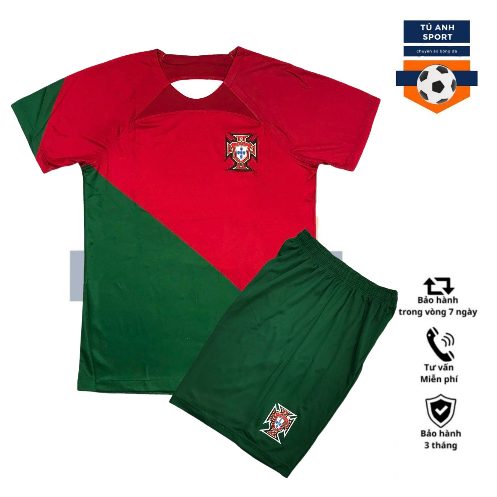 Đồ đá banh - bộ quần áo đá bóng nam đội tuyển Bồ Đào Nha 2 màu xanh đỏ chất vải fex thái cao cấp