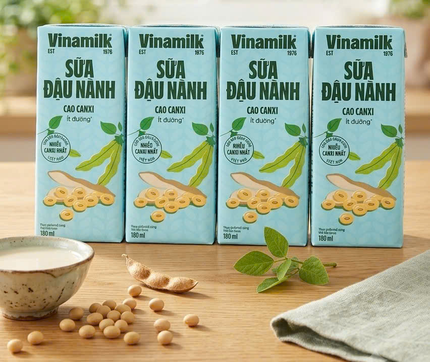 Combo 2 lốc (180mlx4) sữa đậu nành Vinamilk cao canxi ít đường