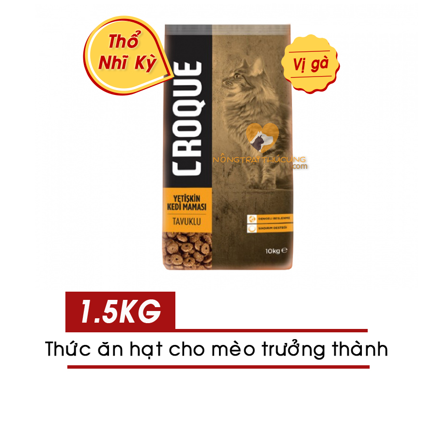 Thức ăn hạt cho mèo lớn croque 1.5kg - vị gà gạo -