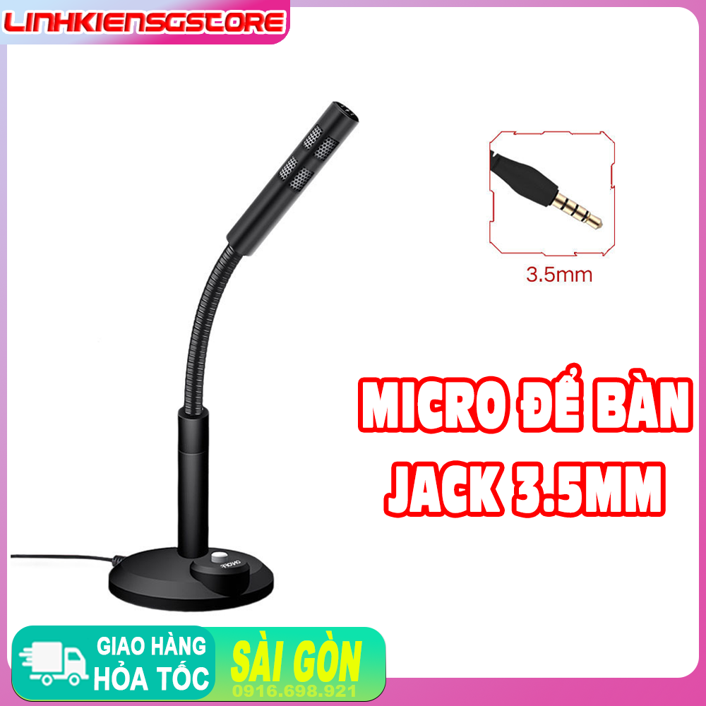 Micro mini để bàn jack 3.5mm có dây kèm giá đỡ cho máy tính tiện dụng