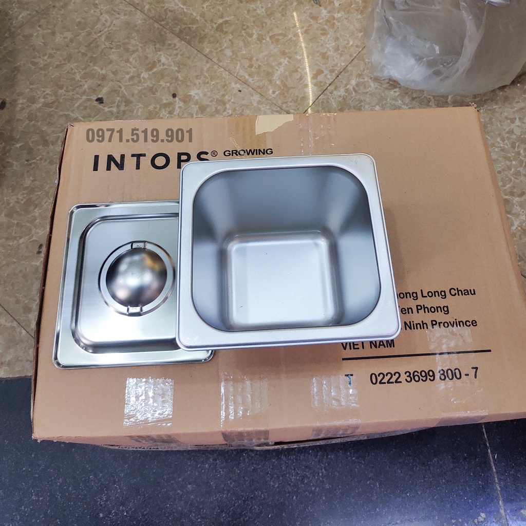 Freeship max - khay topping đựng thạch trà sữa inox 304 gn 1/6 sâu 15cm có nắp