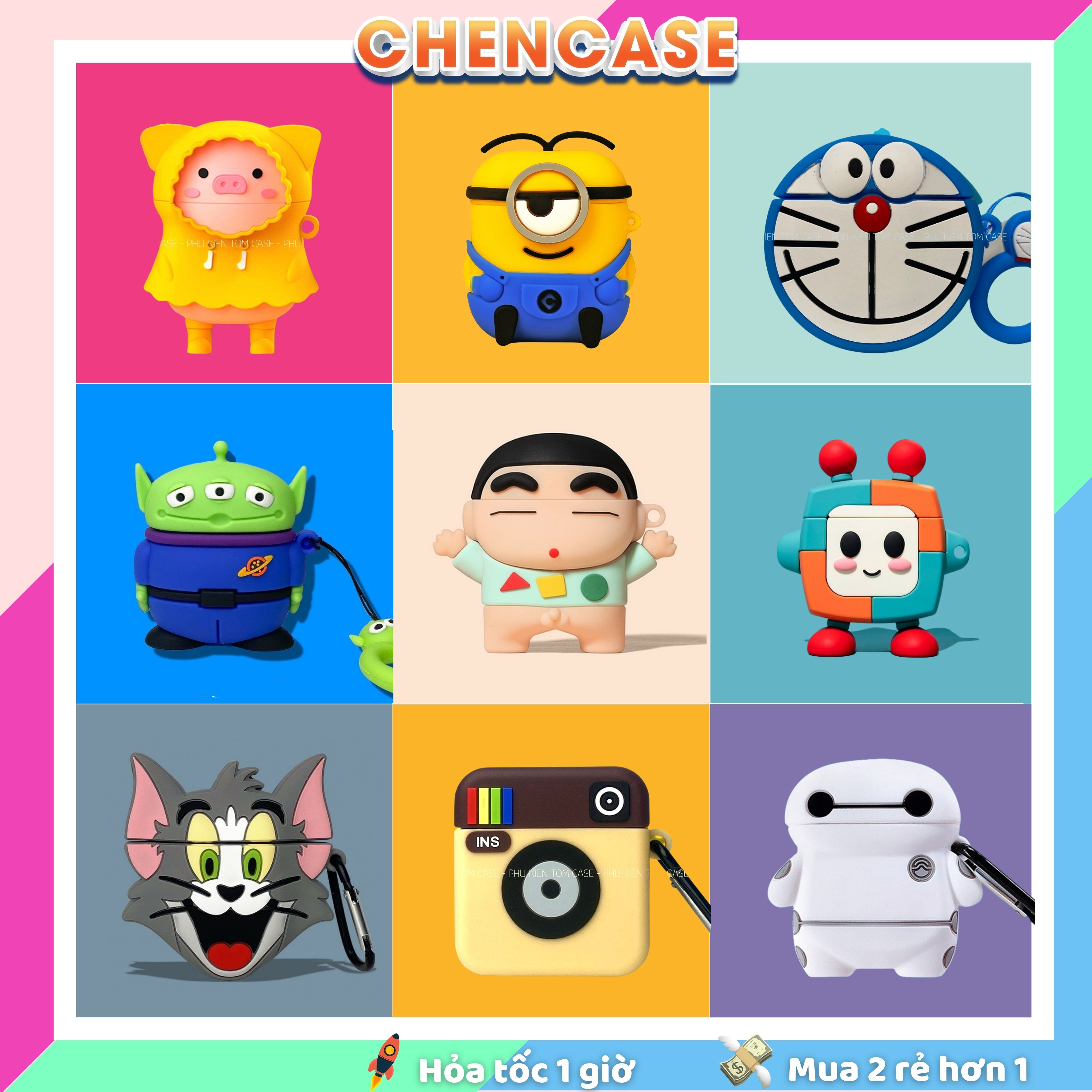 Ốp Airpods 2/1/3/pro, Tổng Hợp Nhiều Hình Ngộ Nghĩnh, Vỏ Bọc Bảo Vệ Hộp Đựng Tai Nghe Bluetooth Không Dây Airpod pro/2, Chống Va Đập Cực Tốt - CHEN CASE