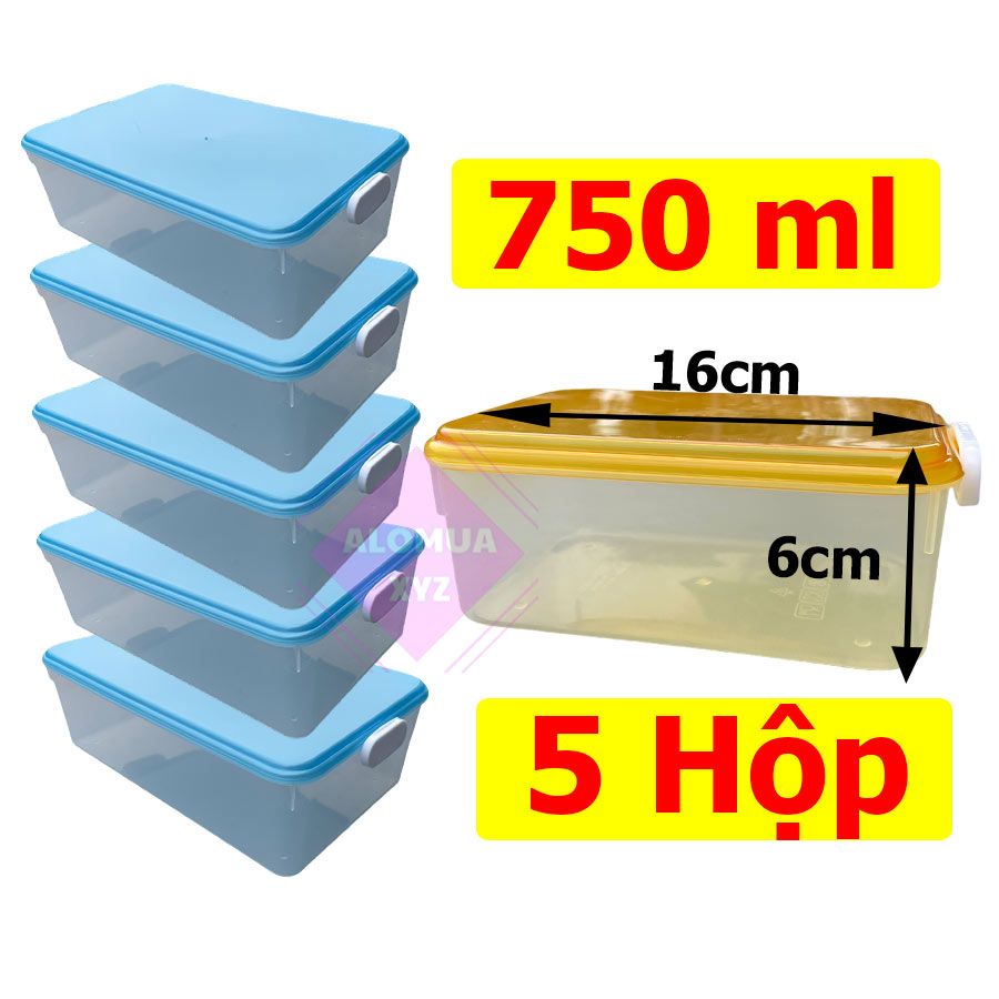 Combo 5 Hộp nhựa đựng thực phẩm chữ nhật cao cấp, dung tích 750ml. Shop giao màu ngẫu nhiên-HCN-01
