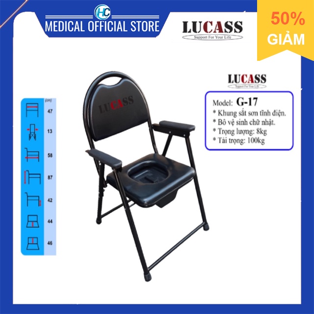 Ghế bô vệ sinh không bánh xe, khung sơn, bô vuông, đệm simili lucass g-17