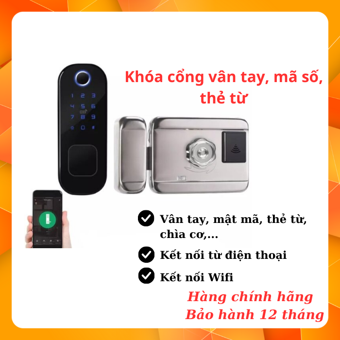 Khóa cổng vân tay, mã số, thẻ từ kết nối điện thoại