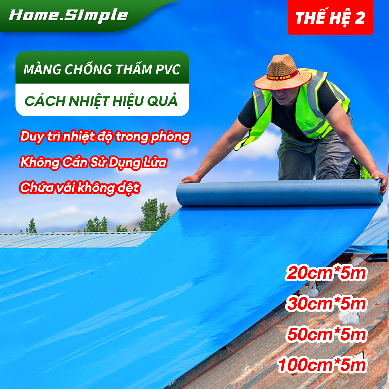 MÀNG CHỐNG THẤM PVC Cuộn 5 mét băng keo dán rộng 20cm/30cm/50cm Siêu Dính Miếng dán chống thấm Miếng dán chống thấm nước