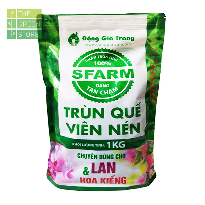 Phân hữu cơ trùn quế SFARM (1kg) dạng viên nén tan chậm cho hoa lan, hoa hồng, mai vàng, hoa cây cảnh, rau màu, cây ăn trái