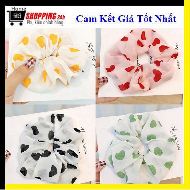 Cột tóc vải voan họa tiết trái tim siêu xinh