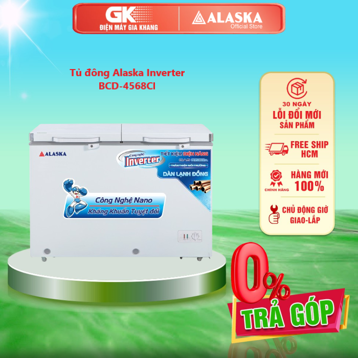 Bcd 4568ci - tủ đông alaska bcd-4568ci inverter 2 ngăn đông mát - miễn phí vận chuyển hcm - công nghệ biến tần inverter kết hợp gas r600a - dàn lạnh ống đồng làm lạnh nhanh siêu bền