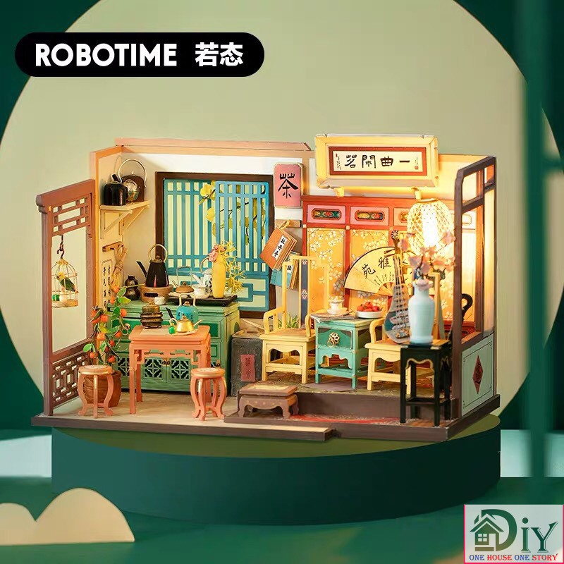 Mô hình nhà búp bê lắp ráp bằng gỗ diy quán trà trung hoa - robotime - quà tặng sinh nhật giáng sinh tự làm bằng gỗ