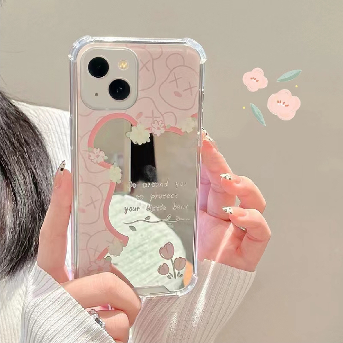 Ốp Lưng Gương Chống Sốc Kaws Flower