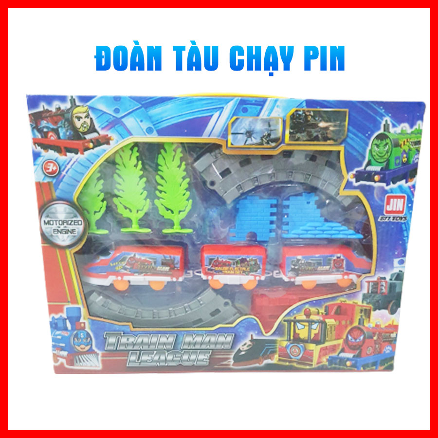 Đoàn tàu hỏa đường ray xe lửa bộ đồ chơi mô hình train man league chạy bằng pin dành cho trẻ em