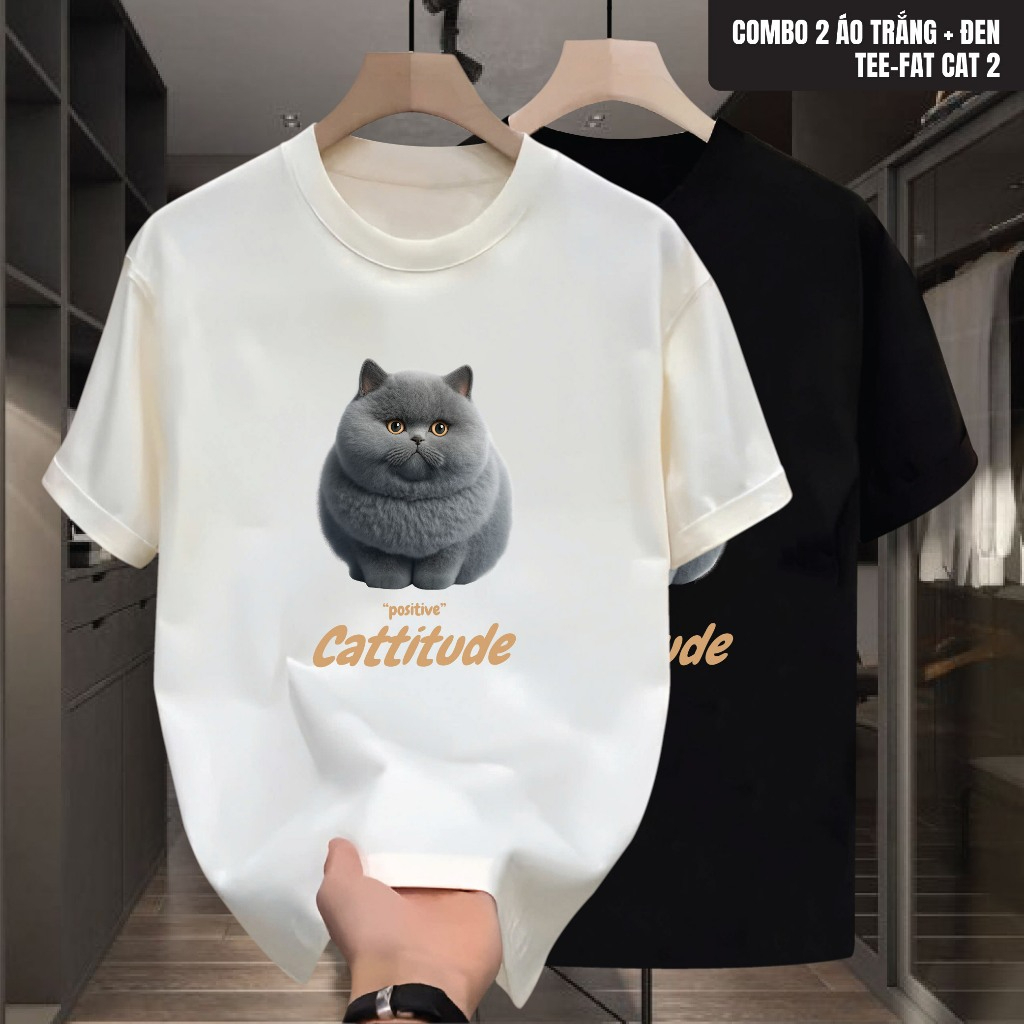 Áo thun cổ tròn nam nữ TEE FAT CAT 2 tay ngắn chất cotton mềm mại, áo thun unisex in họa tiết phong cách thời trang mới