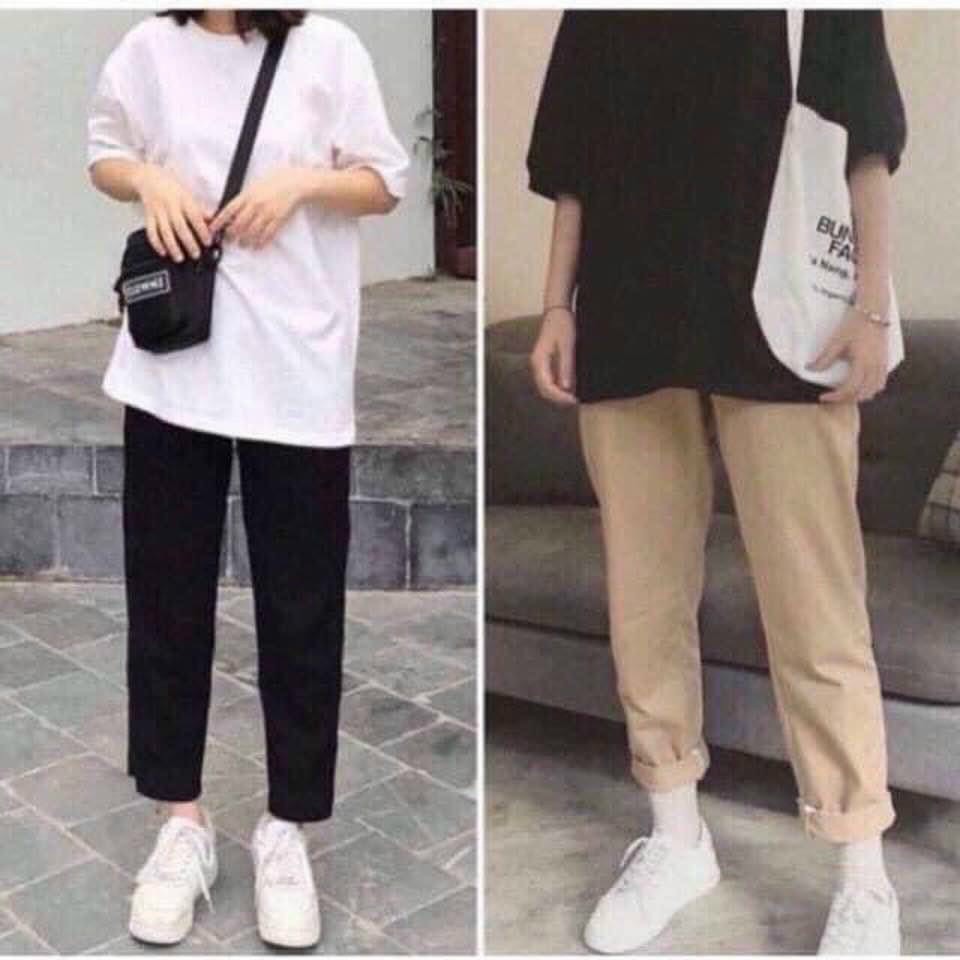 [HCM]QUẦN BAGGY KAKI NỮ ỐNG SUÔNG LƯNG THUN DÂY RÚT CÁ TÍNH