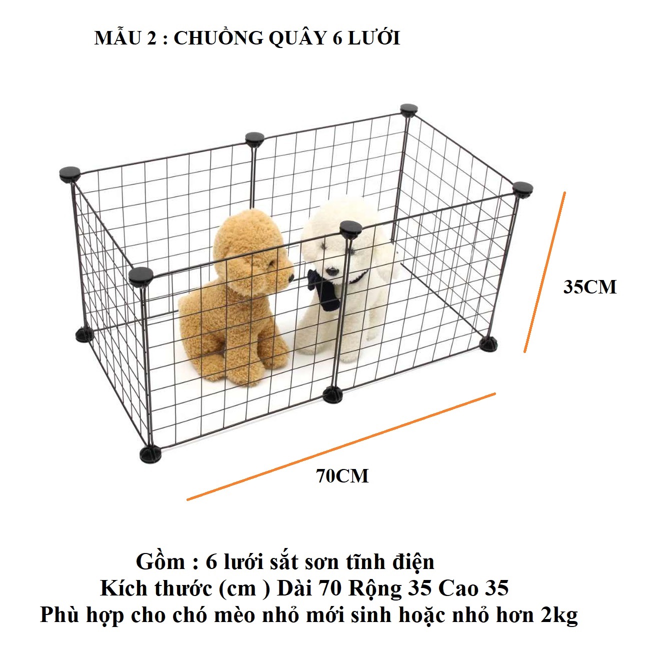 (HCM) Chuồng Quây Chó Mèo Lắp Ráp Đa Năng Bằng Lưới Sơn Tĩnh Điện Màu Đen Kích Thước Dài 70cm x Rộng 70cm x Cao 35cm