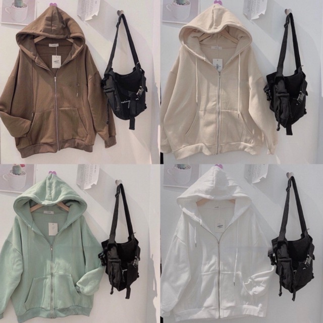 Áo nỉ zip trơn unisex