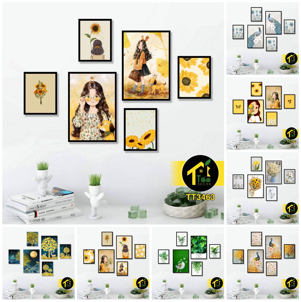 Set 6 tranh treo tường, tranh dán tường, tranh treo tường phòng khách có sẵn keo 2 mặt siêu dính, Táo Decor