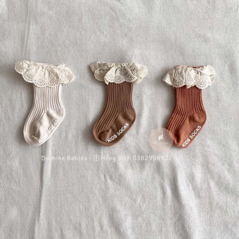 ( sơ sinh ) Tất vớ chống trơn trượt cổ ren bèo dễ thương tiểu thư bánh bèo cho em bé gái cực xinh