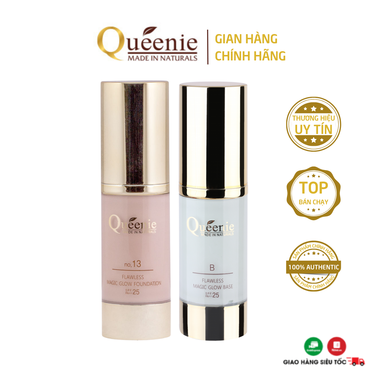 Bộ đôi kem lót, kem nền Queenie dưỡng trắng da, che phủ khuyết điểm hoàn hảo 30ml - Mỹ Phẩm Hàn Quốc