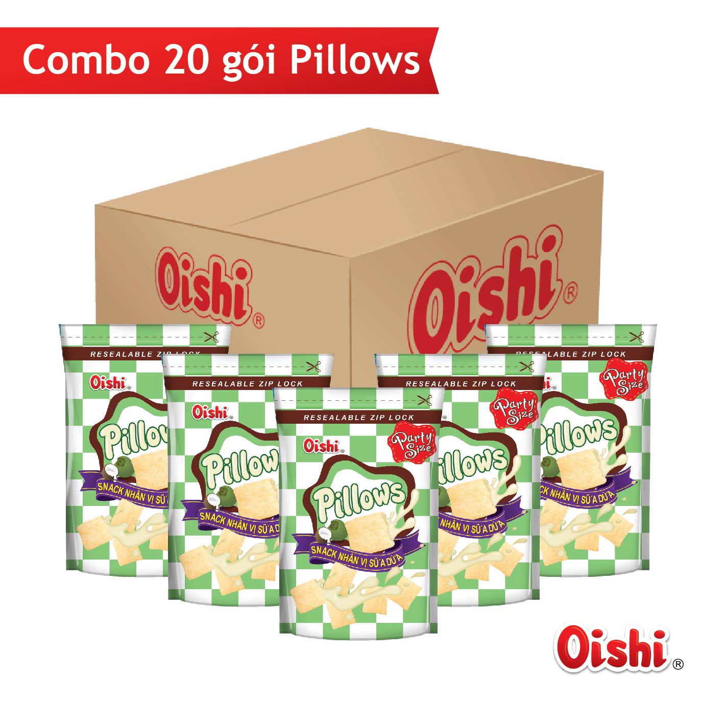 Combo 20 gói Oishi Snack Nhân Vị Sữa Dừa Pillows (80g/gói)