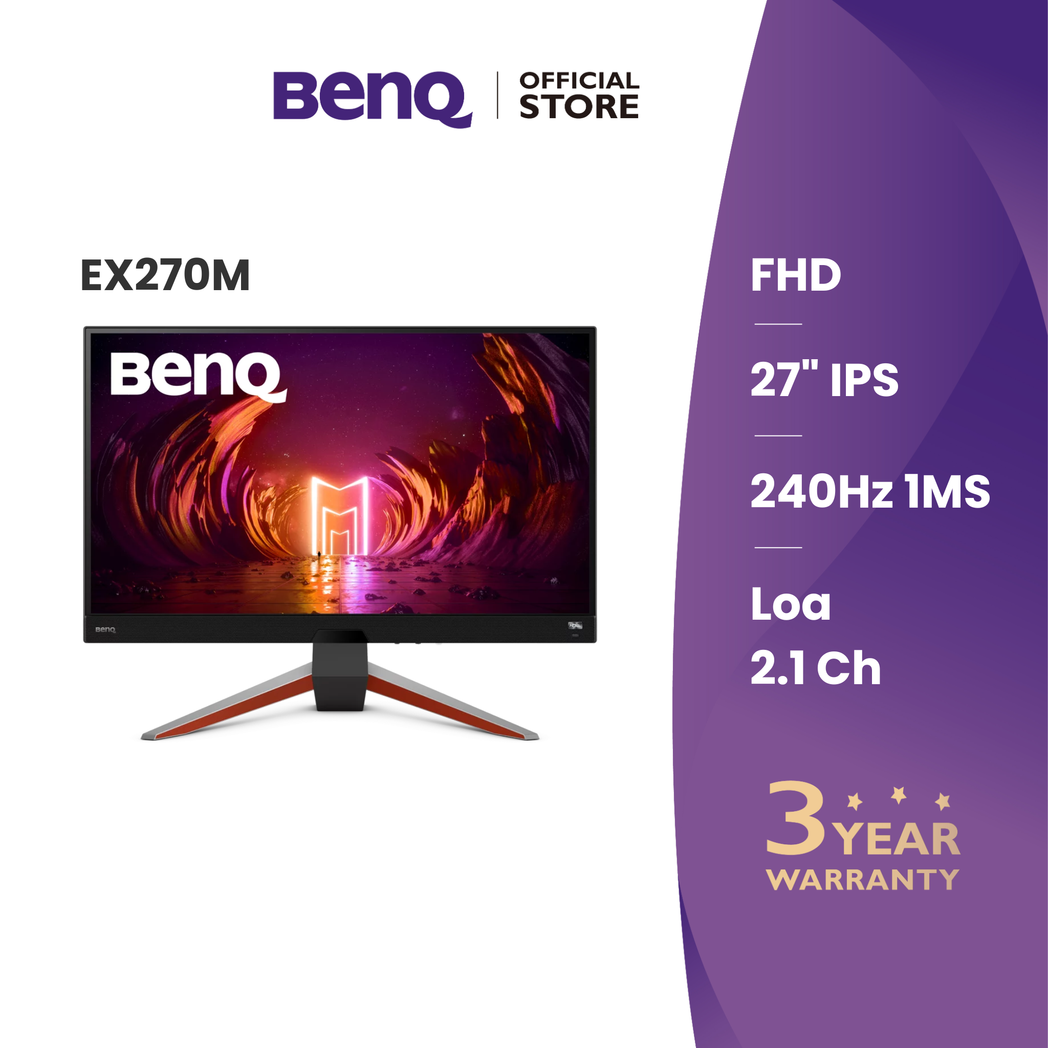 Màn hình máy tính BenQ MOBIUZ EX270M _ 27" FHD IPS 240Hz 1ms HDRi FreeSync chuyên gaming tích hợp tí